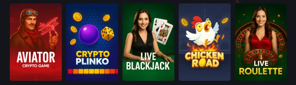 Instant Casino lobby dei giochi popolari con Aviator e Plinko.